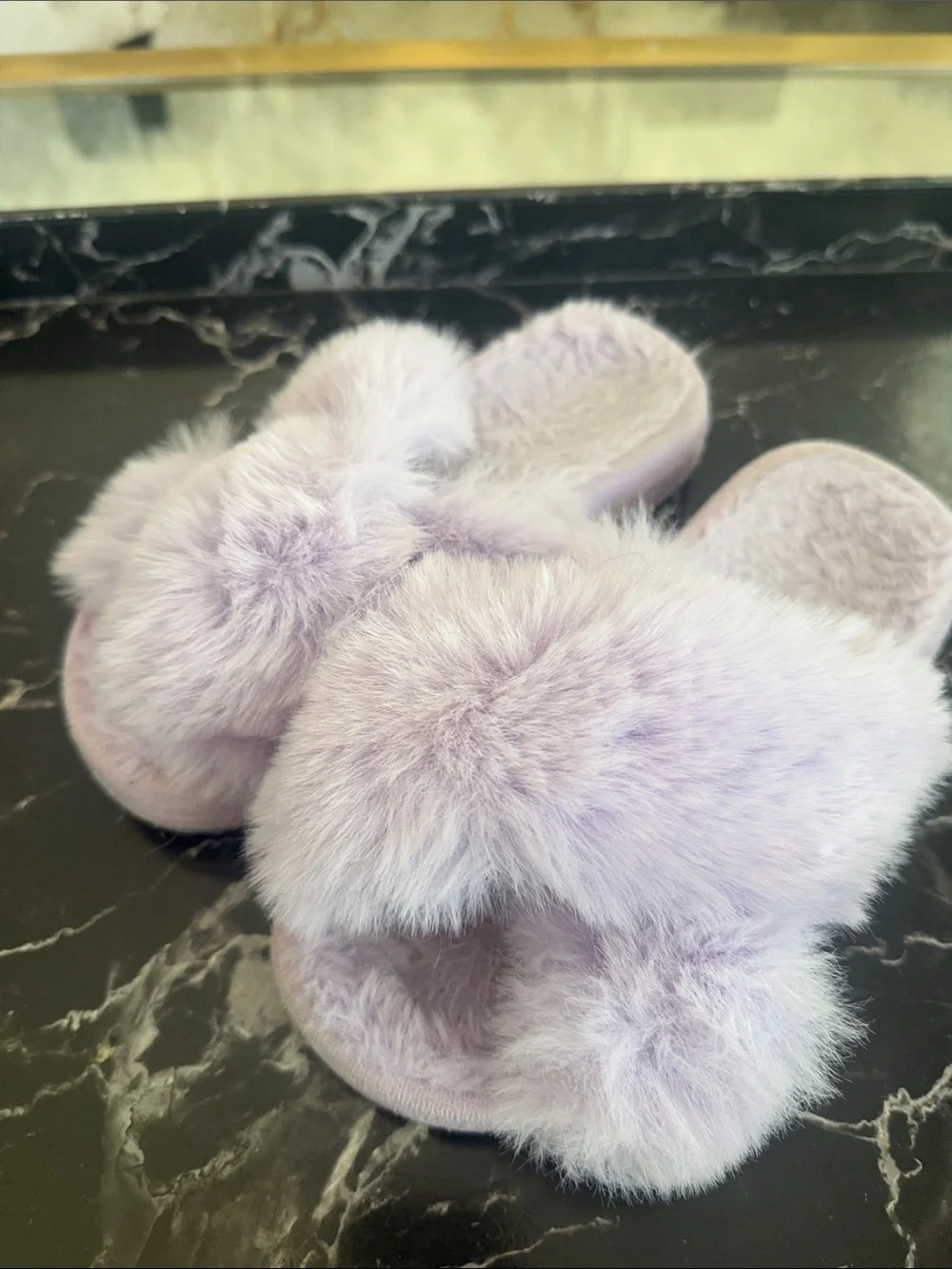 Plush Faux Fur Slide Slippers - Lavender